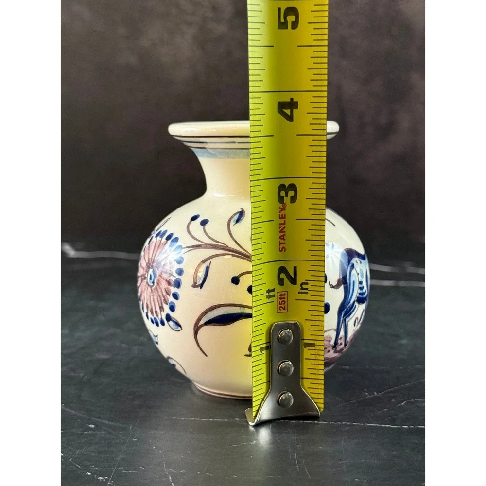 VTG Outeiro Agueda Portugal Hand Painted Ceramic Bud Vase Deer Floral 3 3/4in